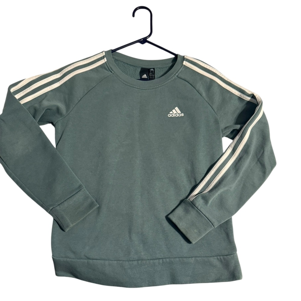 Adidas Women's Green Sweatshirt with White Stripes